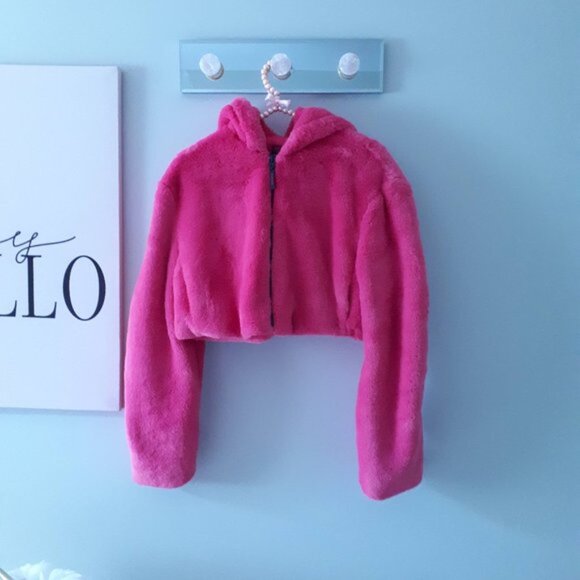 *SOLD* NWOT Bershka fuchsia pink faux fur hooded cropped teddy jacket, S - Picture 12 of 13